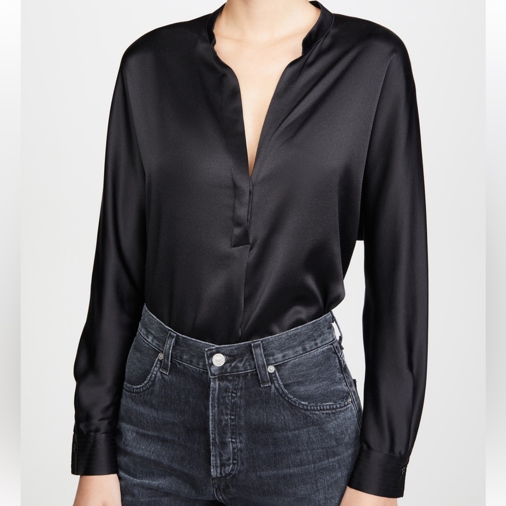 Vince Black Satin Band Collar Blouse size XS